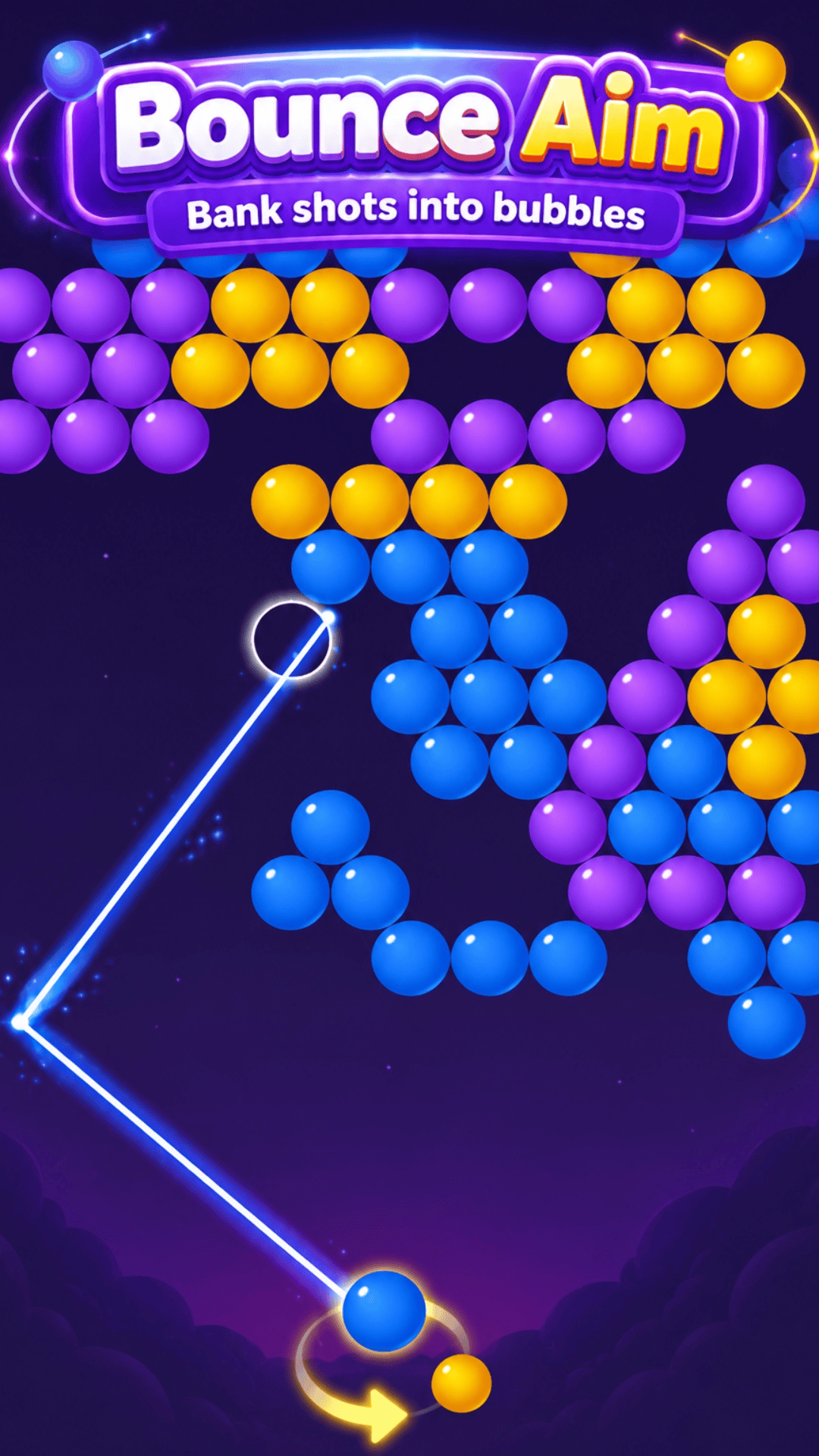 Colorful mobile bubble aiming game scene
