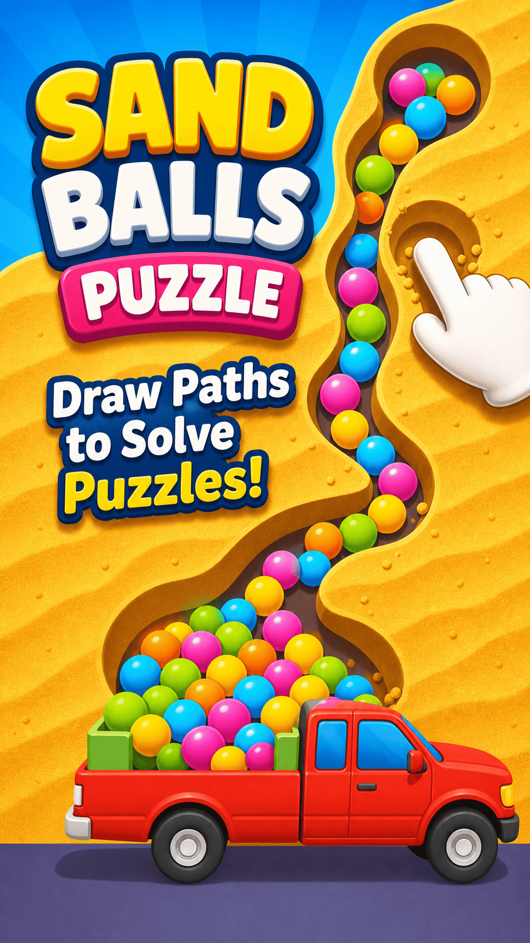 Mobile sand path puzzle with colorful balls